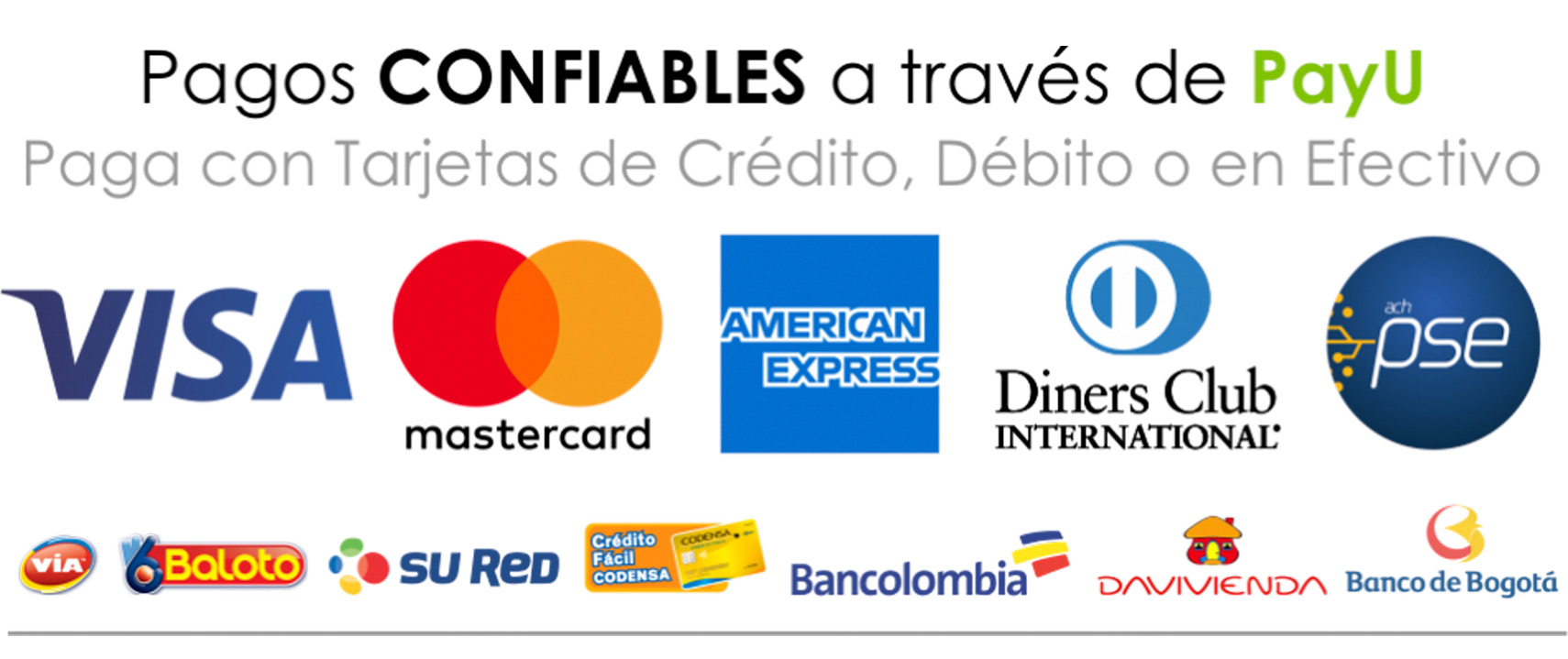 Medios de pago: Nequi, PSE, Visa, Mastercard, Daviplata, Bancolombia